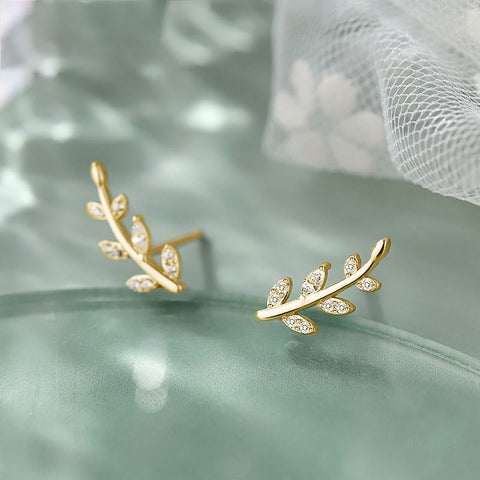 Sonicelife Fashion Fresh Olive Branch Leaf Earrings Stud Silver Color/Gold Color Exquisite Piercing Earrings for Women Chic Jewelry