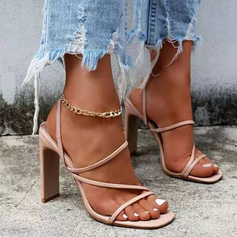 Back to school outfit Sonicelife  2024 Women Sandals Pumps Summer Fashion Open Toe High Heels Shoes Female Thin Belt Thick Heels Party Casual Females 8/10Cm Shoes