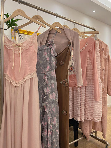 Sonicelife Floral Vintage Elegant Strap Dress Women Lace France Sexy Evening Party Long Dresses Pink Sweet Princess Fairy Dress Summer