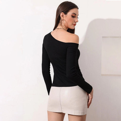 Graduation Dress Sonicelife Slash Neck Long Sleeve Shirt Women Ribbed Hollow Out Cropped Tops 2023 Autumn Black Casual Skinny Slim Basic Woman T Shirts