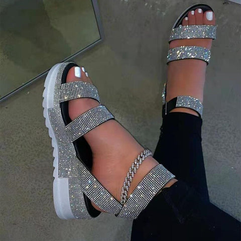 Back to school outfit Sonicelife  2023 Women's Sandals Shoes Wedge Platform Crystal Ankle Buckle Jelly Sandals Ladies Summer Fashion Outdoor Female Beach Footwear
