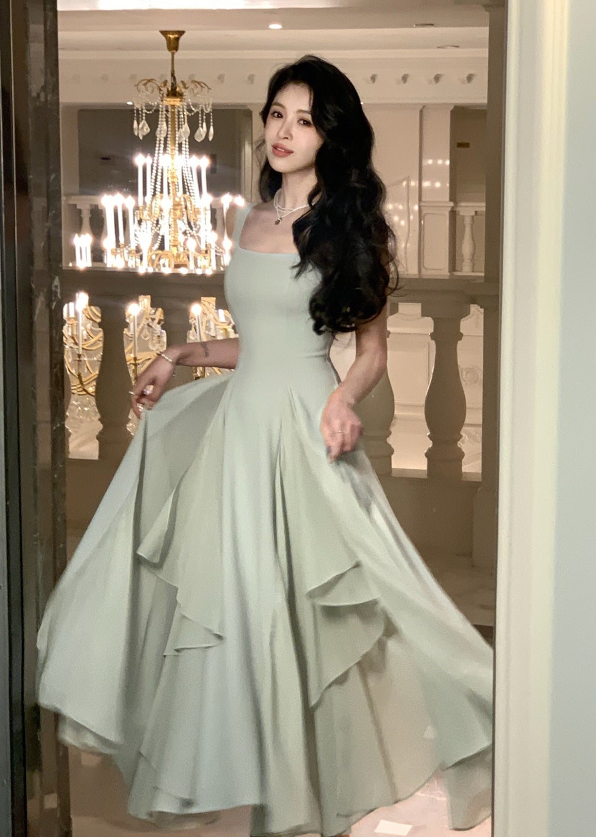 Sonicelife   French Elegant Ruffles White Midi Dresses Summer New Evening Party Women Clothes Fashion Sundress Birthday Ladies Dresses