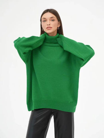 Sonicelife 2024 Autumn New Fall Outfits Basic Green Sweater For Women Pullovers Turtleneck Rose Red Winter Female Knitted Top Warm Soft Girl Baggy Sweaters