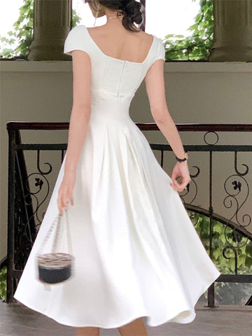 Sonicelife Elegant Midi Dress Women Summer New Fashion Evening Party Ladies Vestidos Vintage Slim Clothes Female Korean White Dresses