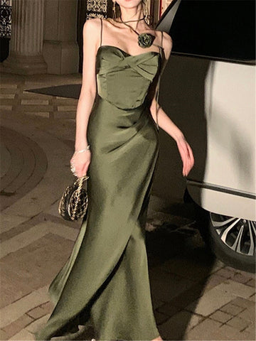 Sonicelife   Midi Dress Women Elegant Summer Fashion Evening Party Lady Vestido Vintage Spring Bodycon Sexy Satin Dresses Female Clothes