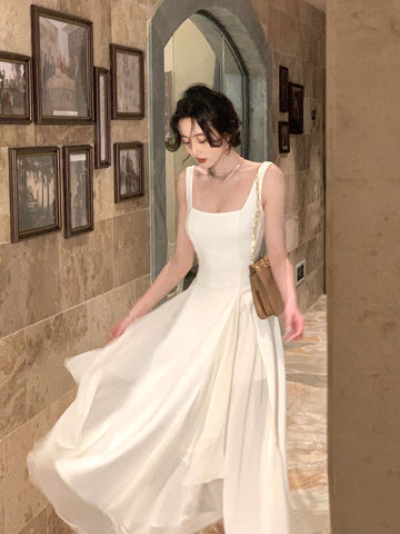 Sonicelife   French Elegant Ruffles White Midi Dresses Summer New Evening Party Women Clothes Fashion Sundress Birthday Ladies Dresses