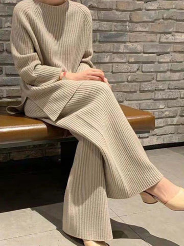 Sonicelife 2024 Early Autumn New Fall Outfits Knitted Sweater Two-Piece Set Women Turtleneck Top Warm Thick Pants Suits Female Casual Pullover Tracksuits