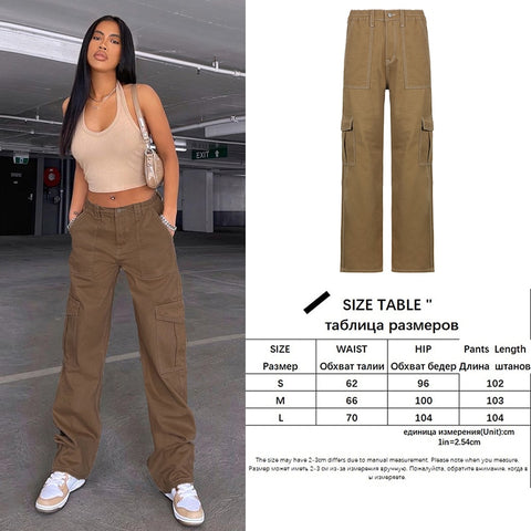 Sonicelife  Vintage Baggy Jeans For Women Y2K Pockets Wide Leg Cargo Pants Streetwear Casual Boyfriend Low Waist Denim Straight Trousers