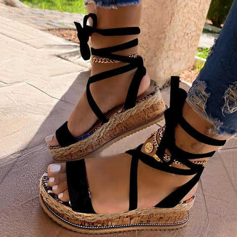 Sonicelife  New Summer Women Snake Sandals Platform Heels Cross Strap Ankle Lace Peep Toe  Beach Party Ladies Shoes Zapatos Sandals