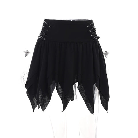 Sonicelife Halloween Goth Cotton Japanese Mini Skirts Plaid Irregular Criss Cross High Waist Punk Pleated  Cosplay Skirts