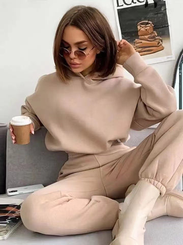 Sonicelife 2024 Early Autumn New Fall Outfitsr Two Piece Sets Women Tracksuit Oversized Suit Trouser Suits Female Sweatshirt Solid Sports Hoodie Sportswear