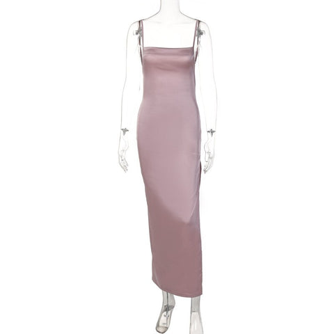 Satin Hight Split Bandage Dress For Women Elegant Backless Sleeveless  Spaghetti Strap Long Evening Dress Party