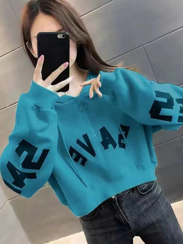 Sonicelife Women's Clothing Spring Autumn 2023 New in Korean Fashion Tees Thin Short Hoodies Long Sleeve Crop Top Coat y2k Streetwear