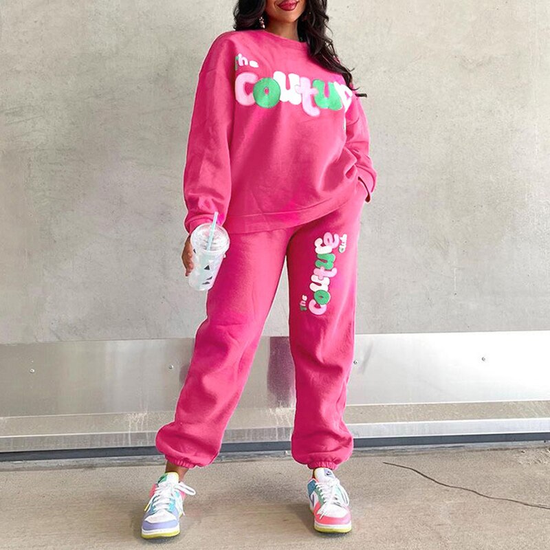 Sonicelife  Fashion Casual Street Cute Letter Printed Women Tracksuits Autumn O-Neck Sweatshirt + Elastic Waist Drawstring Sweatpants Suits