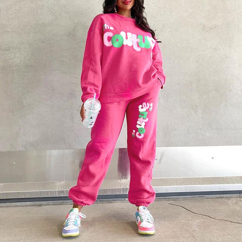 Sonicelife  Fashion Casual Street Cute Letter Printed Women Tracksuits Autumn O-Neck Sweatshirt + Elastic Waist Drawstring Sweatpants Suits