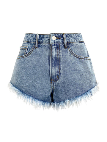 Sonicelife 2024 New Fashion Woman Bottom Elegant Star Patched Raw Hem Denim Shorts