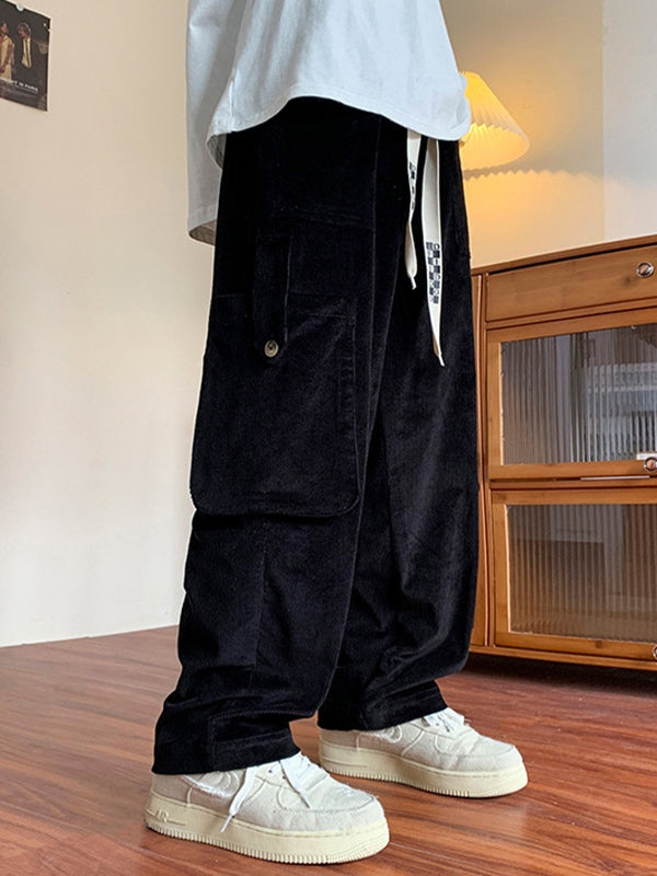 Sonicelife 2024 New Fashion Woman Bottom Elegant Men's Vintage Straight Leg Corduroy Cargo Pants