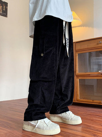 Sonicelife 2024 New Fashion Woman Bottom Elegant Men's Vintage Straight Leg Corduroy Cargo Pants