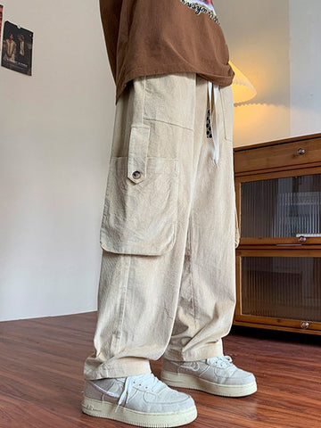 Sonicelife 2024 New Fashion Woman Bottom Elegant Men's Vintage Straight Leg Corduroy Cargo Pants