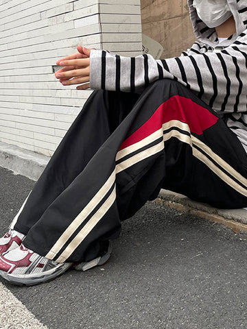 Sonicelife 2024 New Fashion Woman Bottom Elegant Men's Panel Striped Loose Sweatpants