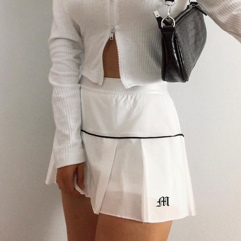 Sonicelife hoco dresses Vintage Y2K Pleated Mini Skirts Women  Letter Embroidery Aesthetic Skirt Korean Style Harajuku A-line Skirt 90s Cuteandpscho 0424