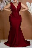 Sonicelife - Black Sexy Formal Solid Patchwork V Neck Evening Dress Dresses