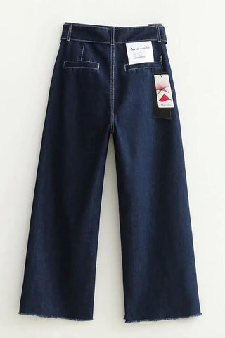 Sonicelife Woman jeans  Belt Frayed Hem Irregular Jeans