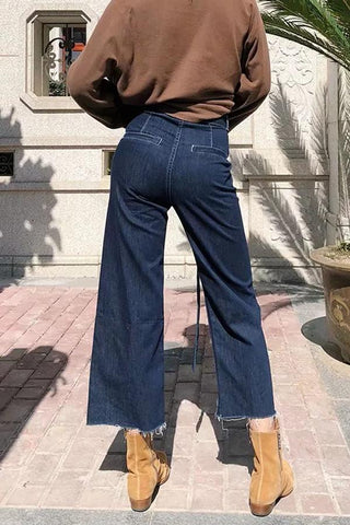 Sonicelife Woman jeans  Belt Frayed Hem Irregular Jeans