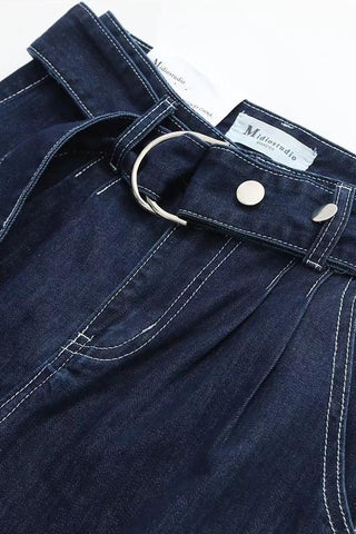 Sonicelife Woman jeans  Belt Frayed Hem Irregular Jeans