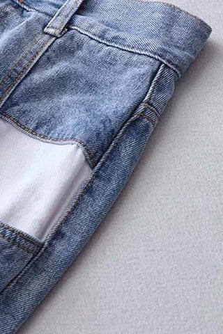 Sonicelife Woman jeans  Color Block Pocket Loose Jeans