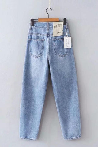 Sonicelife Woman jeans  Color Block Pocket Loose Jeans