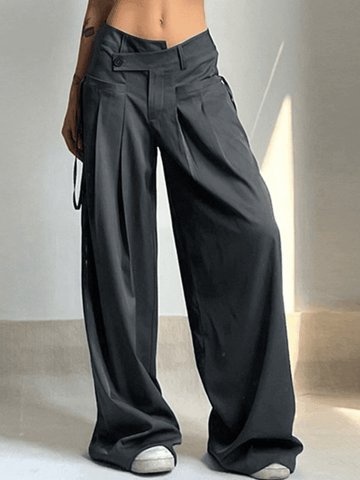 Sonicelife 2024 New Fashion Woman Bottom Elegant Cross Over Pleated Tailored Pants