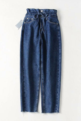 Sonicelife Woman jeans  Drawstring High-waisted Straight Jeans