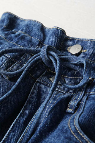 Sonicelife Woman jeans  Drawstring High-waisted Straight Jeans
