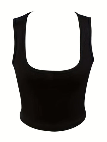 Sonicelife Solid Square Crop Tank Top, Casual Sleeveless Tank Top For Summer, Women's Clothing