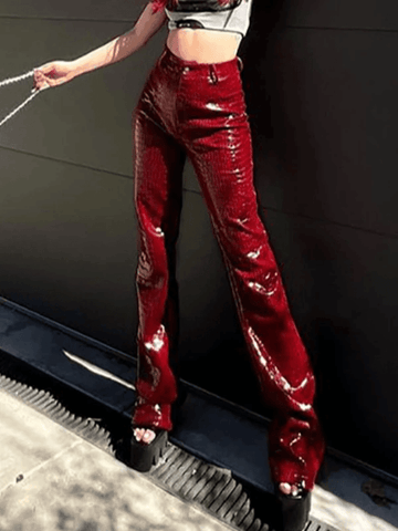 Sonicelife 2024 New Fashion Woman Bottom Elegant Flare Leg Pu Pants
