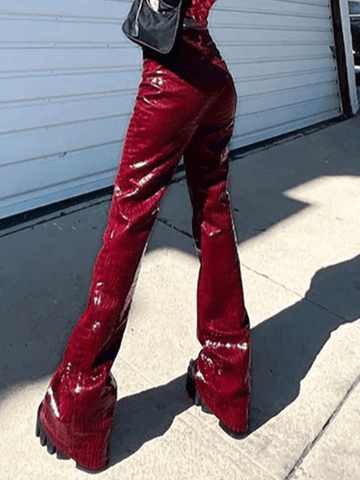 Sonicelife 2024 New Fashion Woman Bottom Elegant Flare Leg Pu Pants