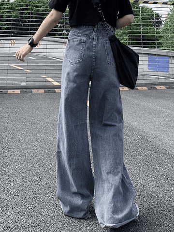 Sonicelife 2024 New Fashion Woman Bottom Elegant Frayed Detail High Waist Ripped Jeans