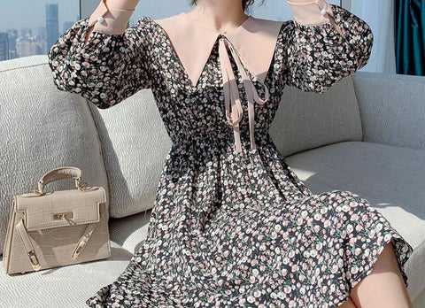 Sonicelife Breastfeeding dress spring clothes to go out fashion waist to show thin large size floral hot mother postpartum breastfeeding clothes