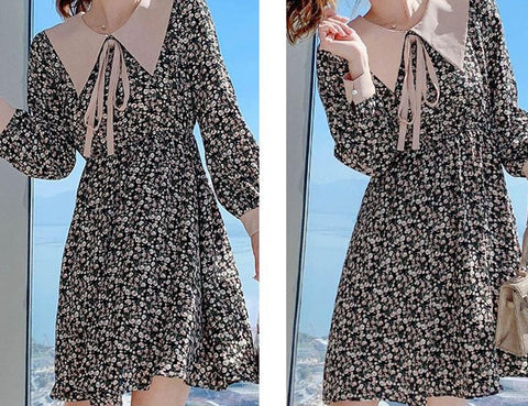 Sonicelife Breastfeeding dress spring clothes to go out fashion waist to show thin large size floral hot mother postpartum breastfeeding clothes