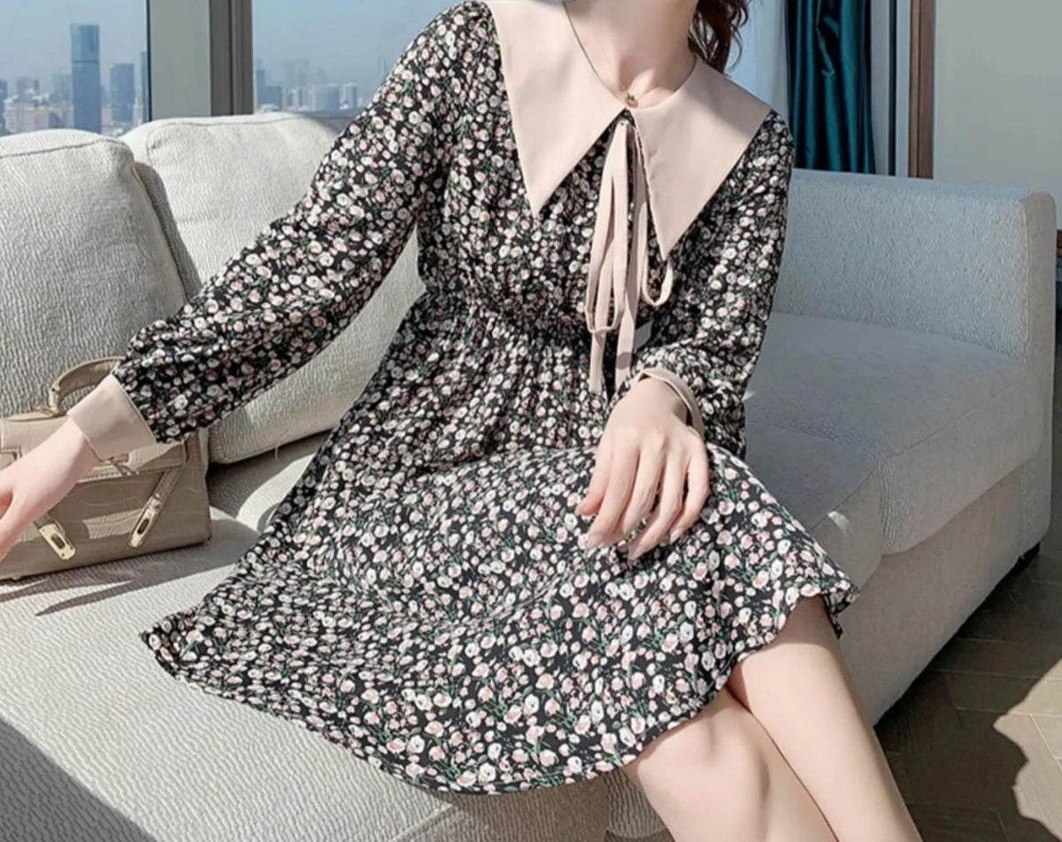 Sonicelife Breastfeeding dress spring clothes to go out fashion waist to show thin large size floral hot mother postpartum breastfeeding clothes