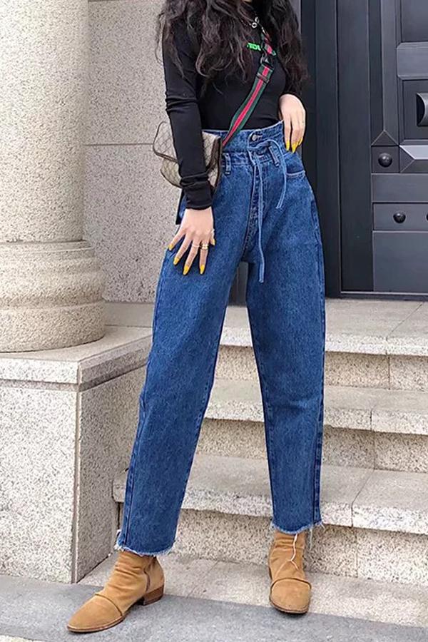 Sonicelife Woman jeans  Leisure Drawstring Loose Jeans