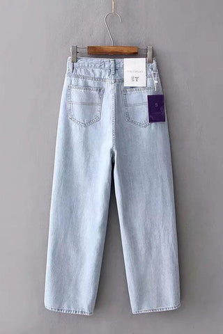 Sonicelife Woman jeans  Leisure Frayed Wide Leg Jeans