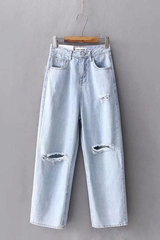 Sonicelife Woman jeans  Leisure Frayed Wide Leg Jeans