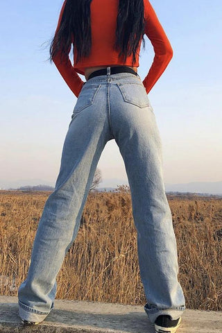 Sonicelife Woman jeans  Leisure High-waisted Straight Jeans