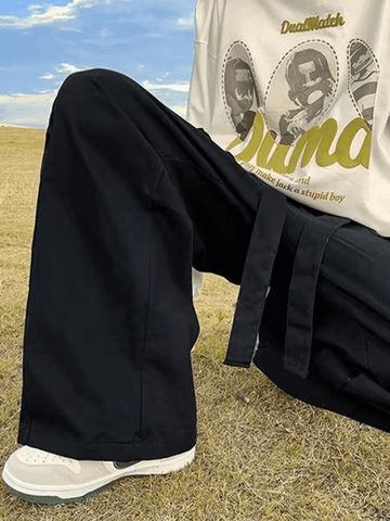 Sonicelife 2024 New Fashion Woman Bottom Elegant Men's Strap Detail Pocket Loose Cargo Pants