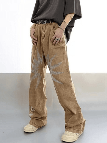 Sonicelife 2024 New Fashion Woman Bottom Elegant Men's Vintage Wash Embroidered Ankle Flare Jeans