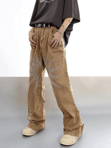 Sonicelife 2024 New Fashion Woman Bottom Elegant Men's Vintage Wash Embroidered Ankle Flare Jeans