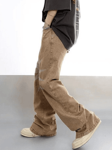 Sonicelife 2024 New Fashion Woman Bottom Elegant Men's Vintage Wash Embroidered Ankle Flare Jeans