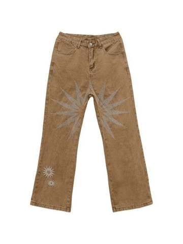 Sonicelife 2024 New Fashion Woman Bottom Elegant Men's Vintage Wash Embroidered Ankle Flare Jeans